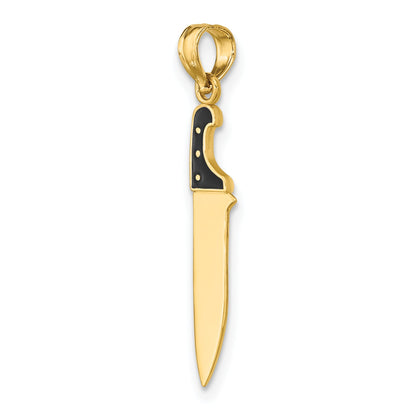 10K Yellow Gold 10K W/ Black Enamel 3-D Butcher Knife Charm