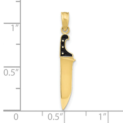 10K Yellow Gold 10K W/ Black Enamel 3-D Butcher Knife Charm
