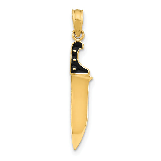 10K Yellow Gold 10K W/ Black Enamel 3-D Butcher Knife Charm