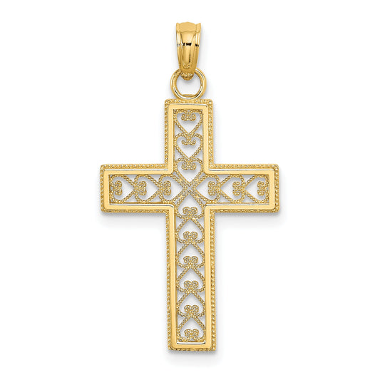 10K Yellow Gold D/C Filigree Cross Pendant