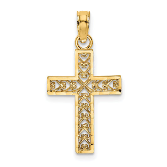 10K Yellow Gold D/C Filigree Cross Pendant