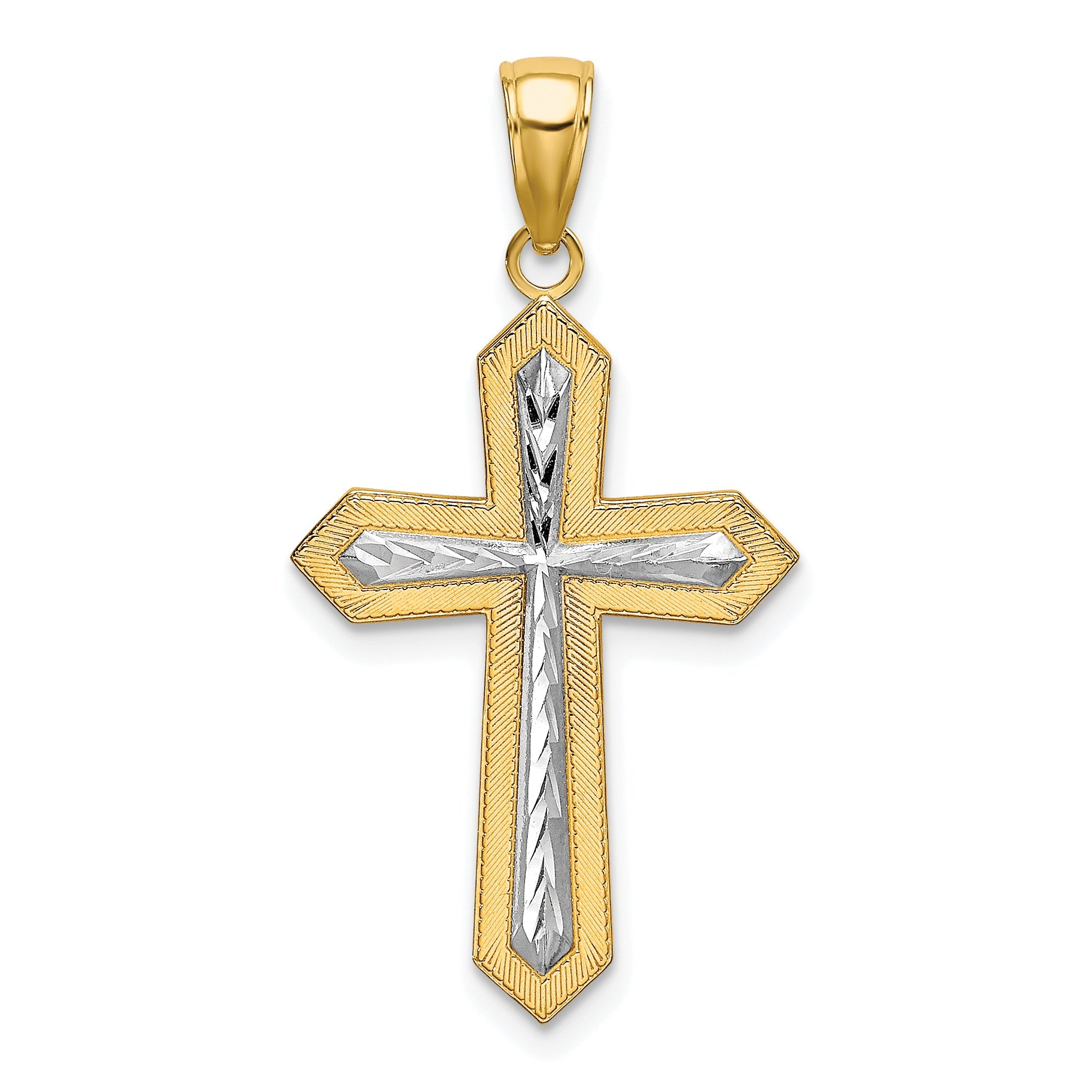 10K Yellow W/Rhodium 10K W/ Rhodium D/C Cross Pendant