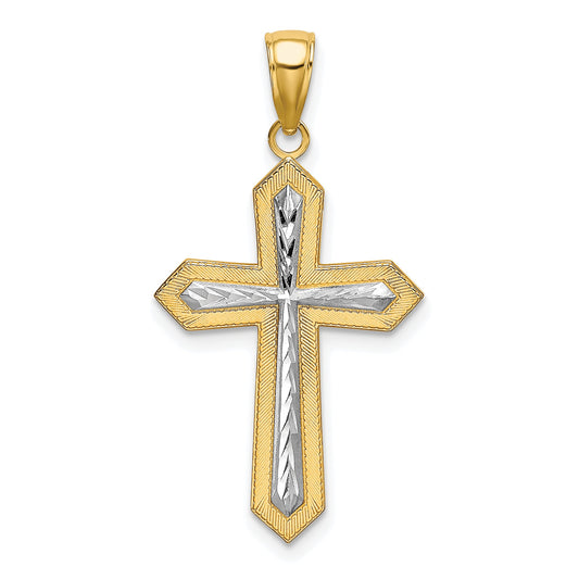 10K Yellow W/Rhodium 10K W/ Rhodium D/C Cross Pendant