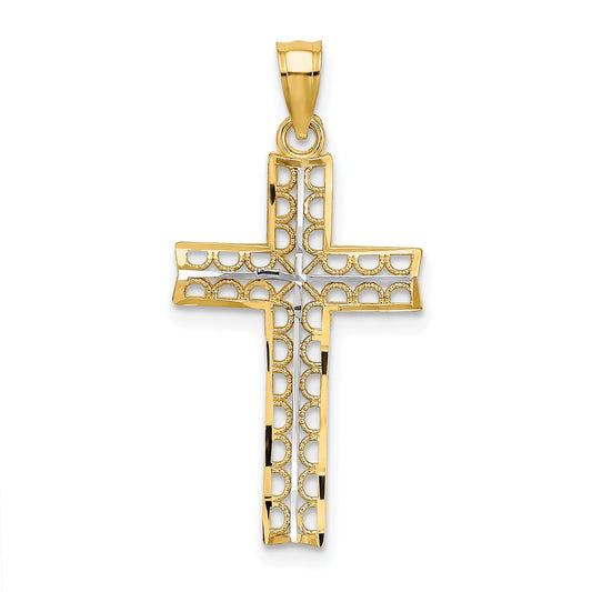 10K Yellow W/Rhodium 10K W/ Rhodium D/C Filigree Cross Pendant
