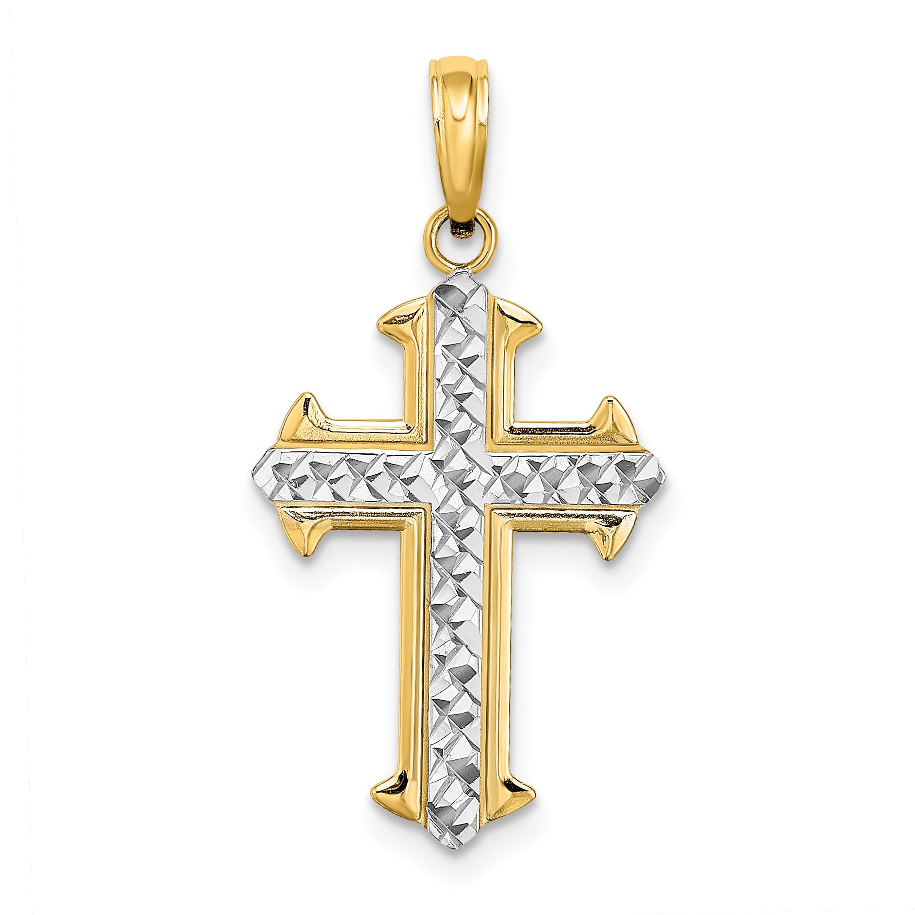 10K Yellow W/Rhodium 10K W/ Rhodium D/C Cross Pendant