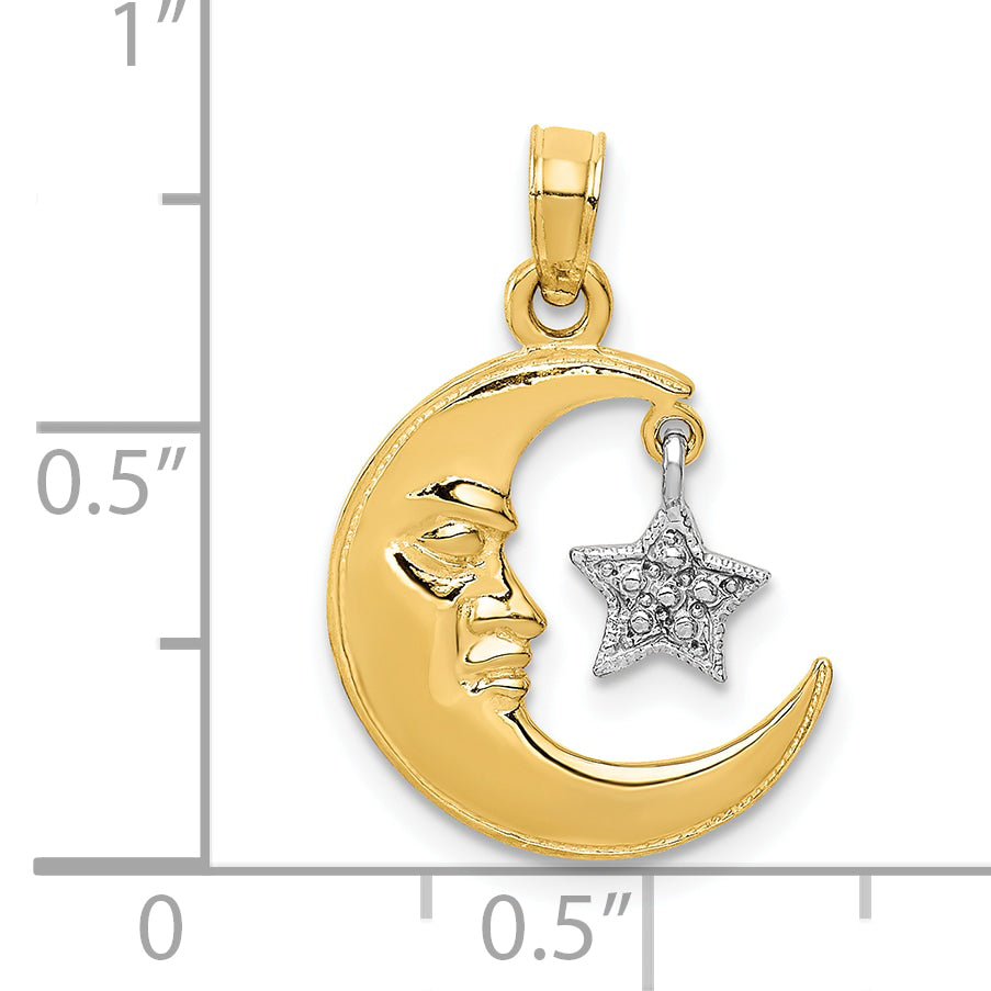 10K Two-Tone 10K Two-Tone Open-Backed Half Moon And Star Pendant