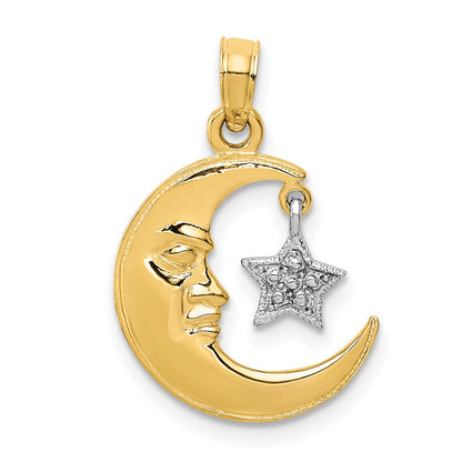 10K Two-Tone 10K Two-Tone Open-Backed Half Moon And Star Pendant