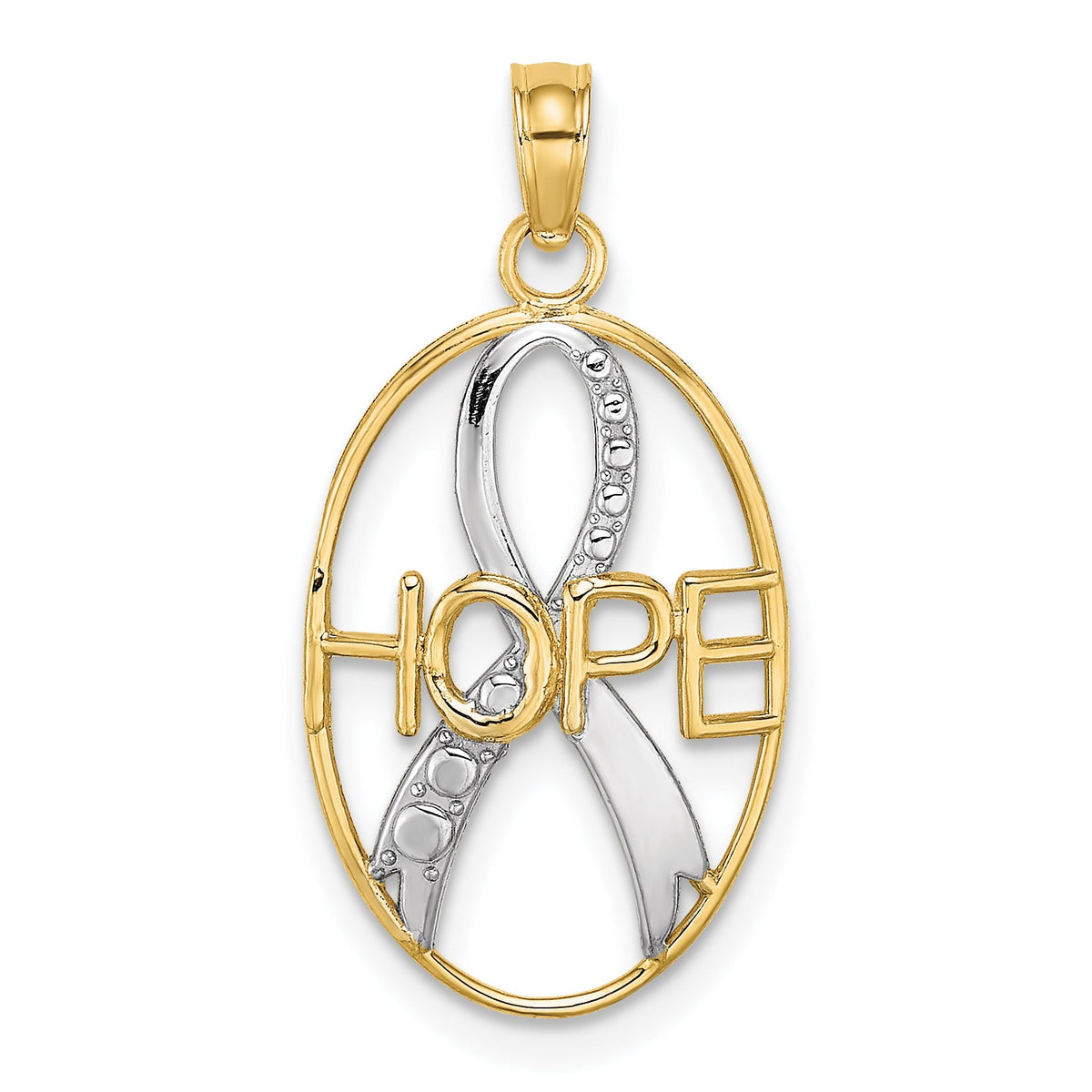 10K Yellow W/Rhodium 10K W/Rhodium Hope Awareness Ribbon Pendant ...