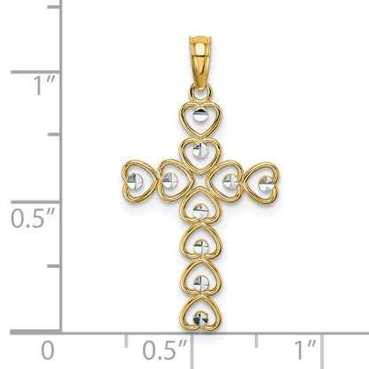 10K Yellow W/Rhodium 10K W/ Rhodium Hearts/Cross Pendant