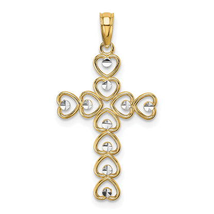 10K Yellow W/Rhodium 10K W/ Rhodium Hearts/Cross Pendant