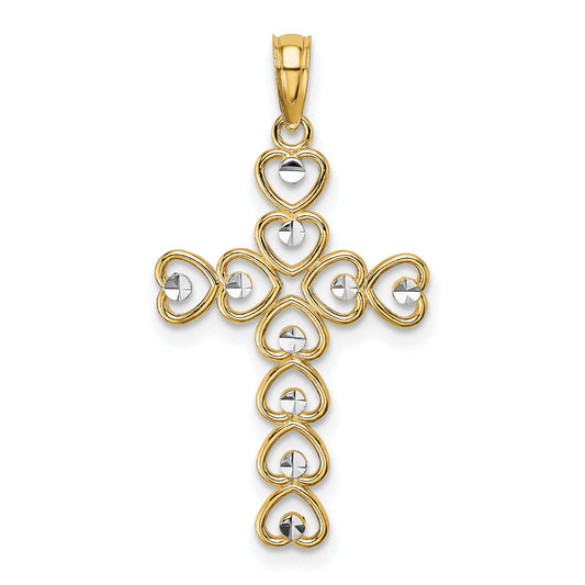 10K Yellow W/Rhodium 10K W/ Rhodium Hearts/Cross Pendant