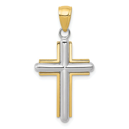 10K Two-Tone Polished Cross Pendant
