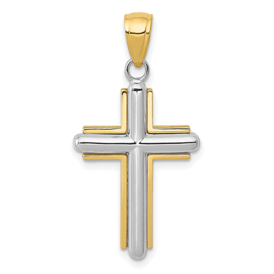 10K Two-Tone Polished Cross Pendant