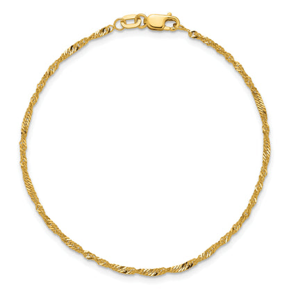 1 Inch 10K Yellow Gold 1.7mm Singapore Chain Anklet