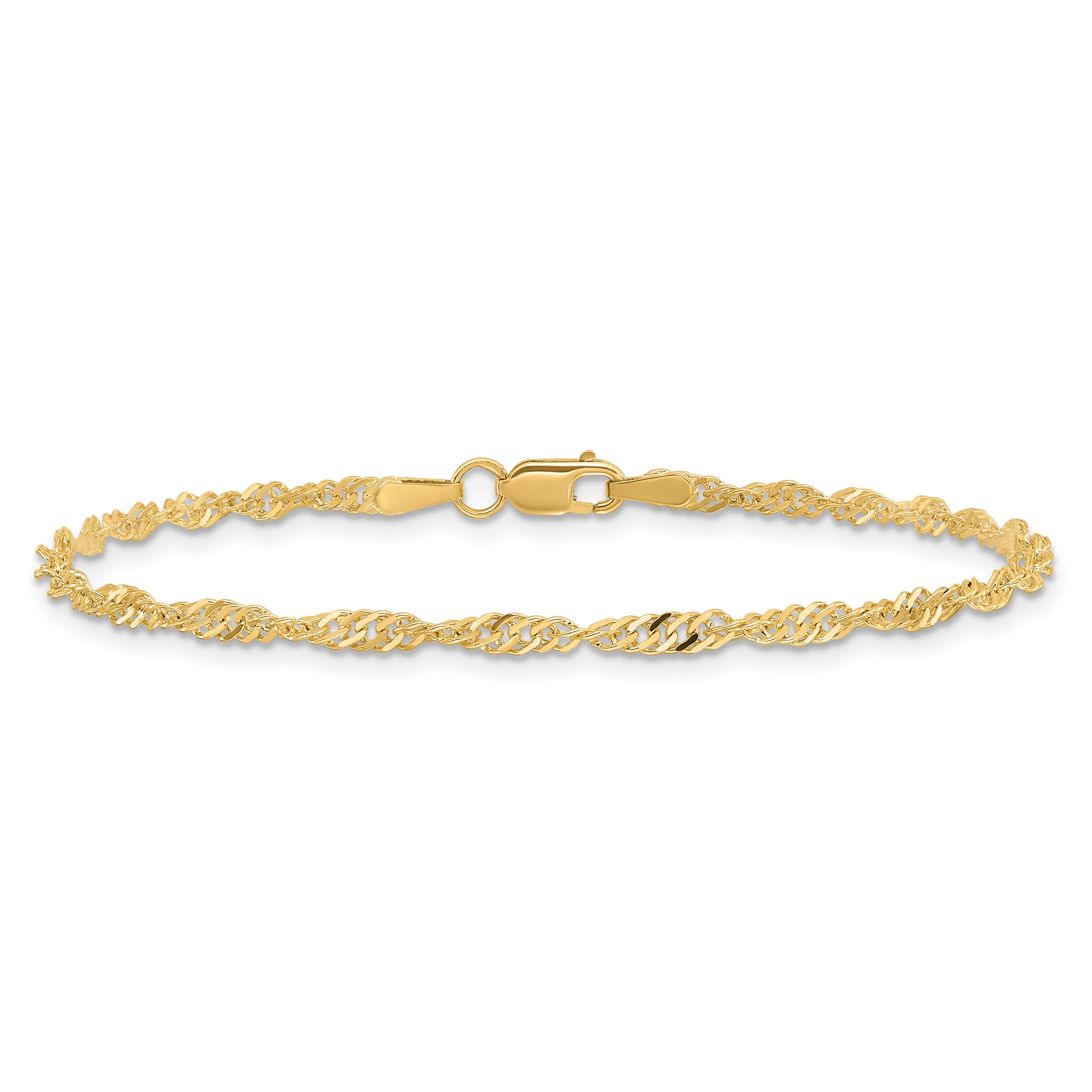 8 Inch 10K Yellow Gold 2mm Singapore Chain Bracelet