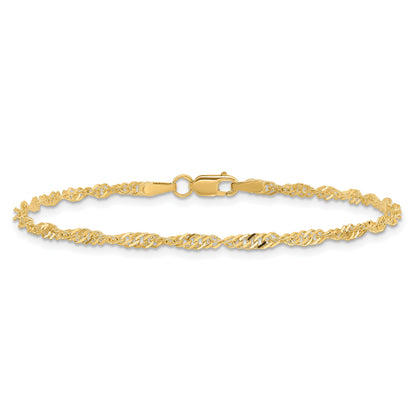 8 Inch 10K Yellow Gold 2mm Singapore Chain Bracelet