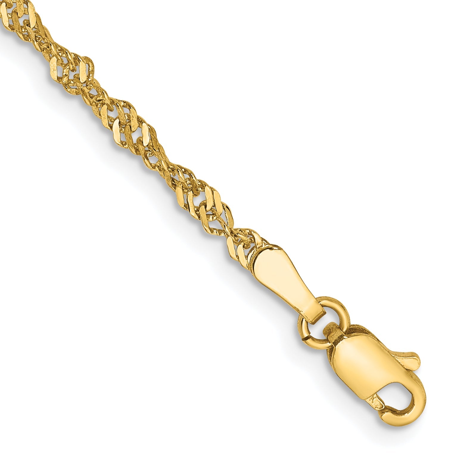 8 Inch 10K Yellow Gold 2mm Singapore Chain Bracelet