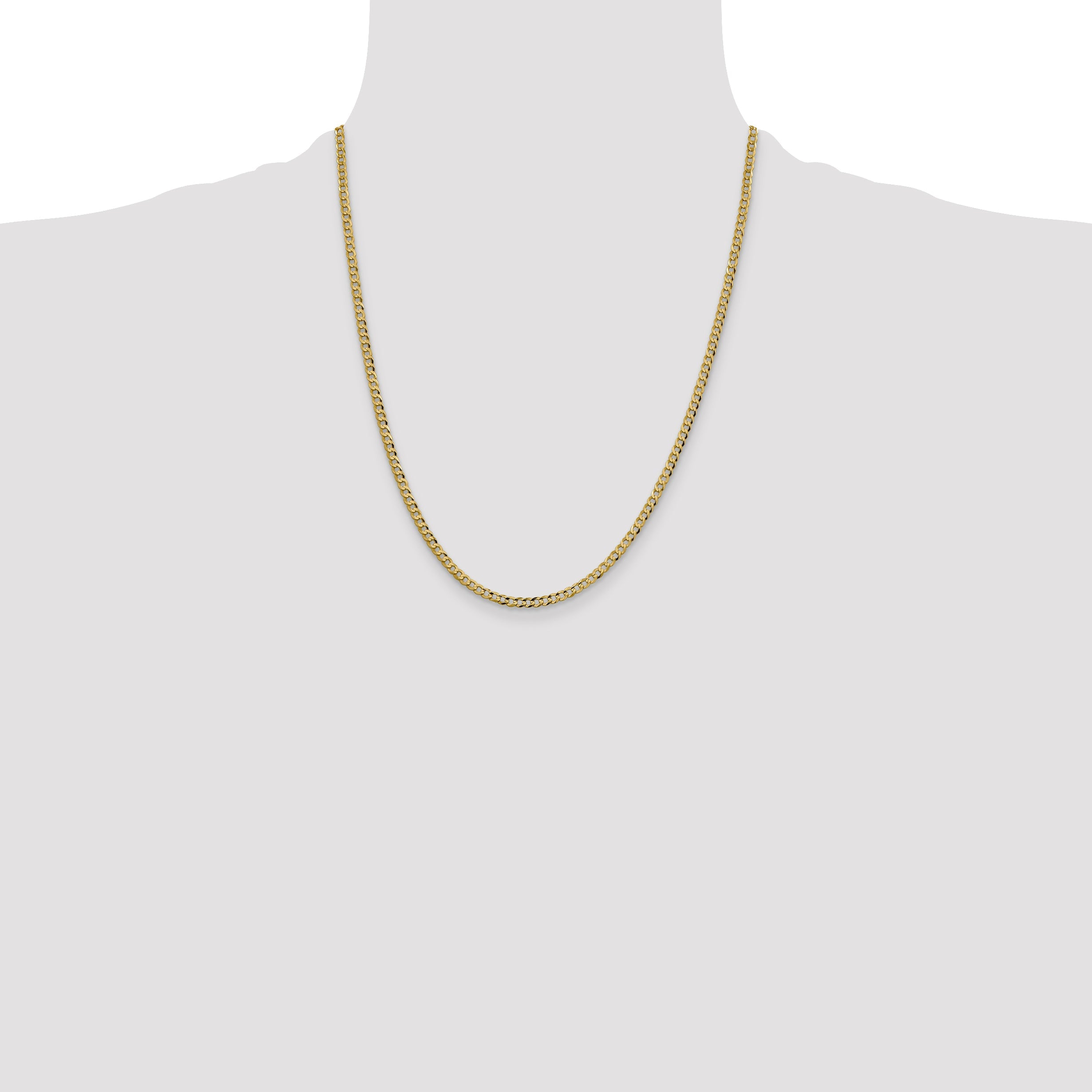 22 Inch 10K Yellow Gold 10K 3.1mm Lightweight Flat Cuban Chain Necklace