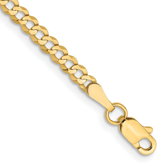 7 Inch 10K Yellow Gold 10K 3.1mm Lightweight Flat Cuban Chain Bracelet