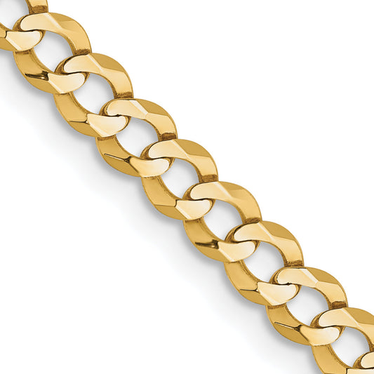 22 Inch 10K Yellow Gold 10K 3.7mm Lightweight Flat Cuban Chain Necklace
