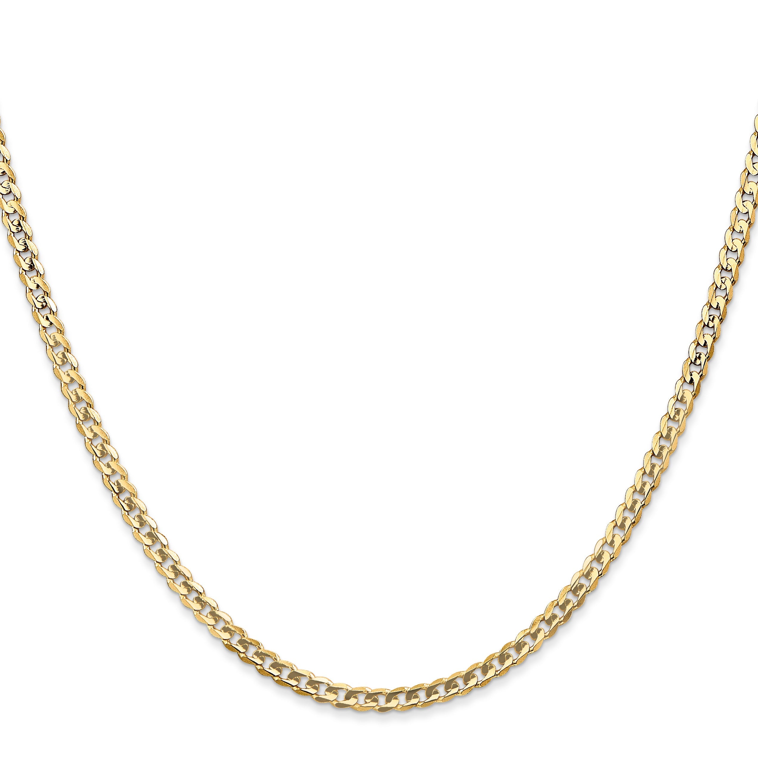 26 Inch 10K Yellow Gold 10K 3mm Open Concave Curb Chain Necklace