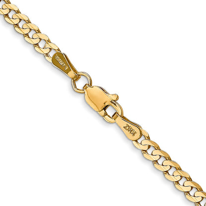 24 Inch 10K Yellow Gold 10K 3mm Open Concave Curb Chain Necklace