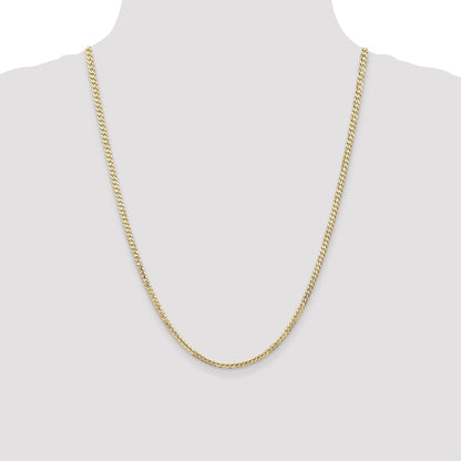 24 Inch 10K Yellow Gold 10K 3mm Open Concave Curb Chain Necklace