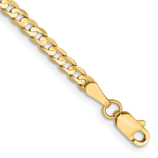7 Inch 10K Yellow Gold 10K 3mm Open Concave Curb Chain Bracelet