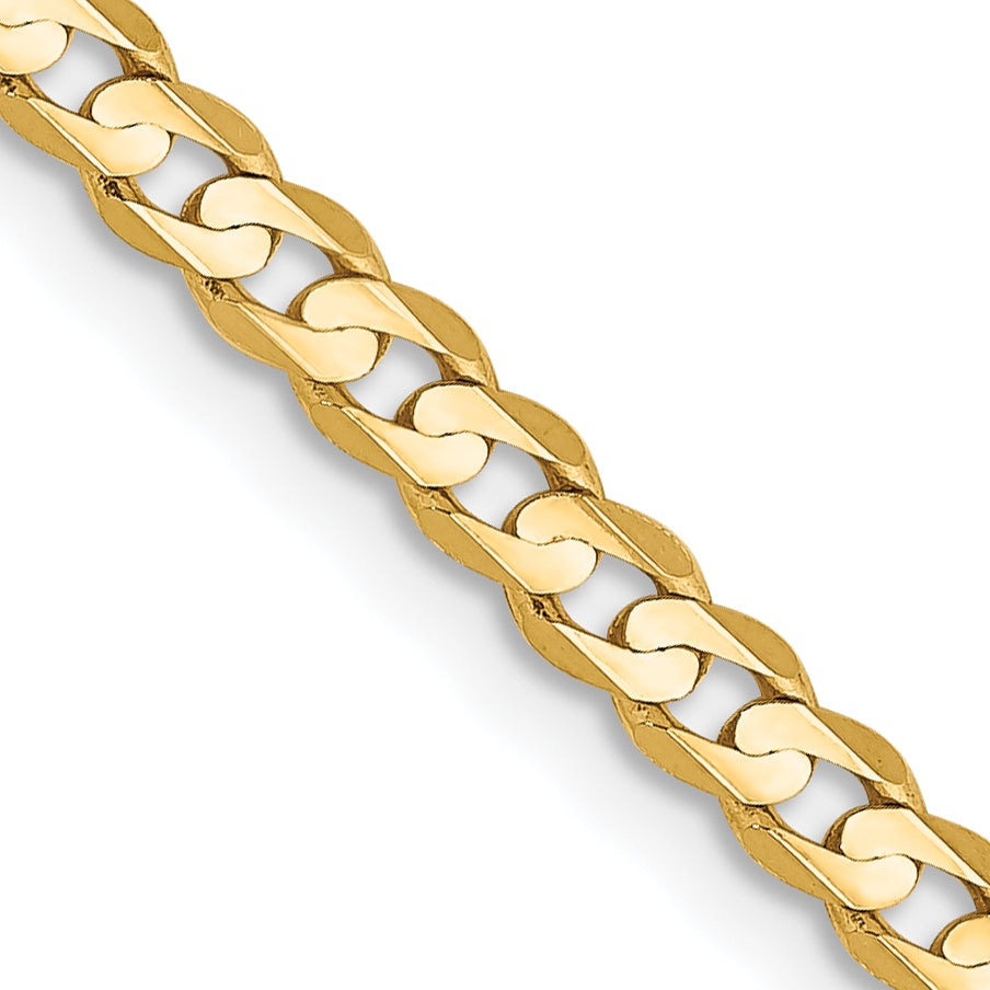 24 Inch 10K Yellow Gold 10K 3mm Open Concave Curb Chain Necklace