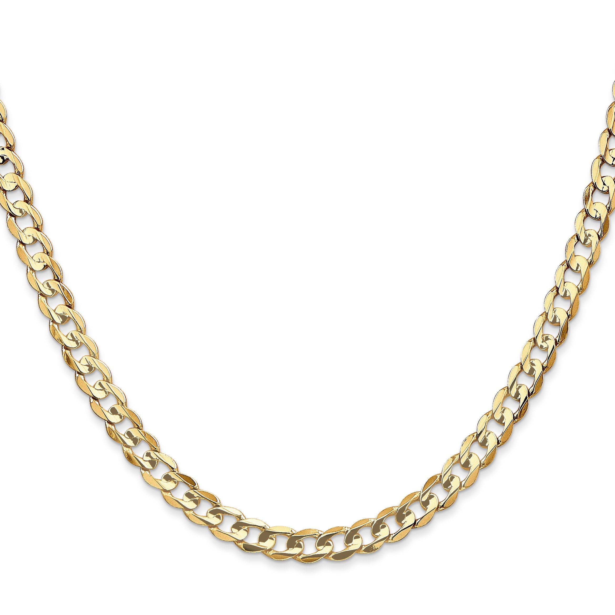 24 Inch 10K Yellow Gold 10K 4.5mm Open Concave Curb Chain Necklace