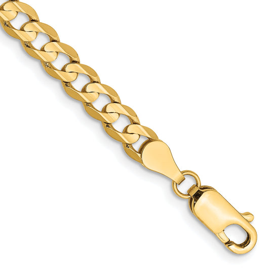 7 Inch 10K Yellow Gold 10K 4.5mm Open Concave Curb Chain Bracelet