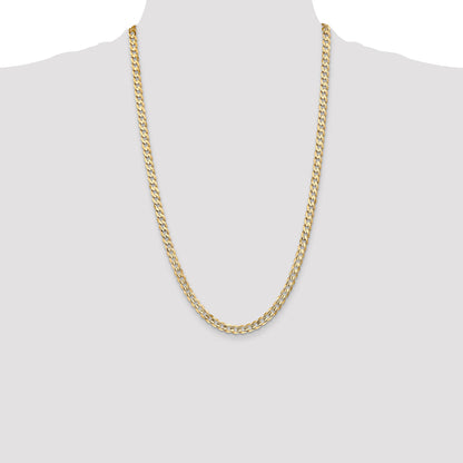 26 Inch 10K Yellow Gold 10K 5.25mm Open Concave Curb Chain Necklace