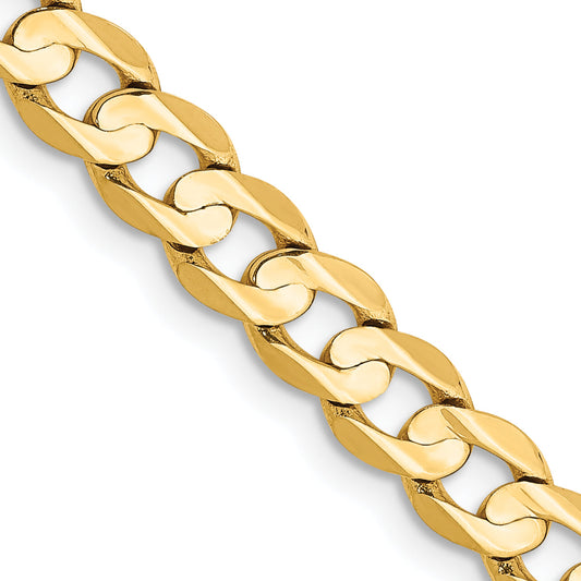 24 Inch 10K Yellow Gold 10K 5.25mm Open Concave Curb Chain Necklace