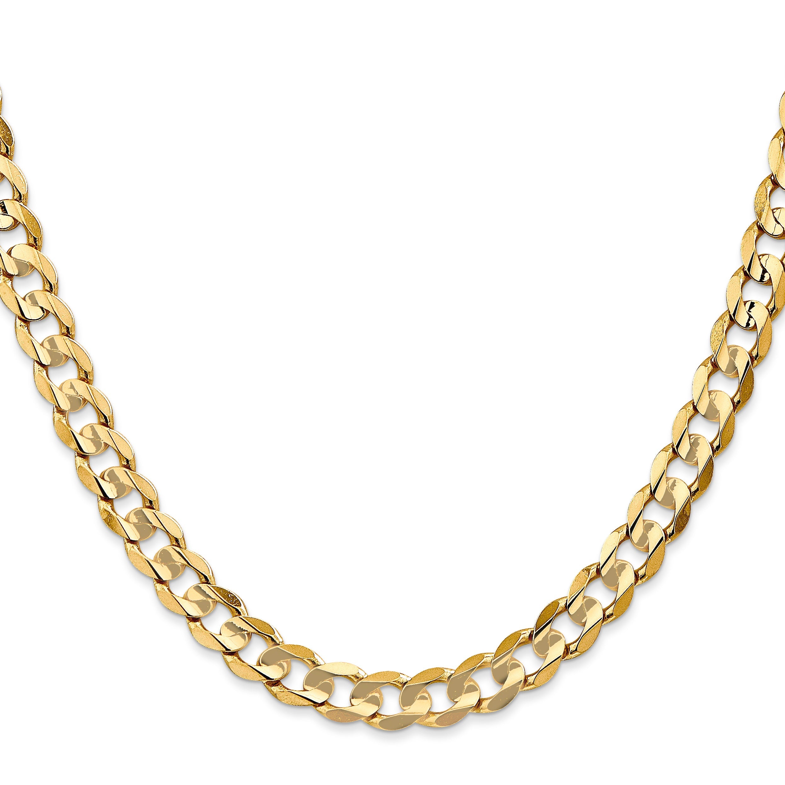 28 Inch 10K Yellow Gold 10K 6.75mm Open Concave Curb Chain Necklace