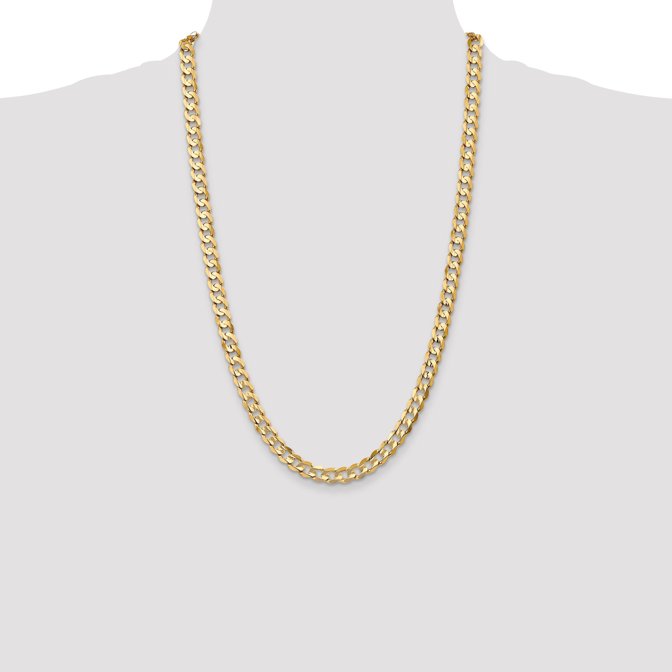 26 Inch 10K Yellow Gold 10K 6.75mm Open Concave Curb Chain Necklace
