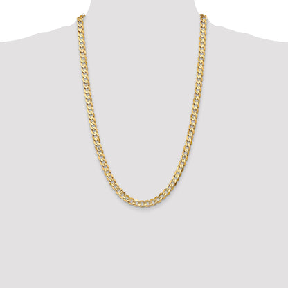 26 Inch 10K Yellow Gold 10K 6.75mm Open Concave Curb Chain Necklace