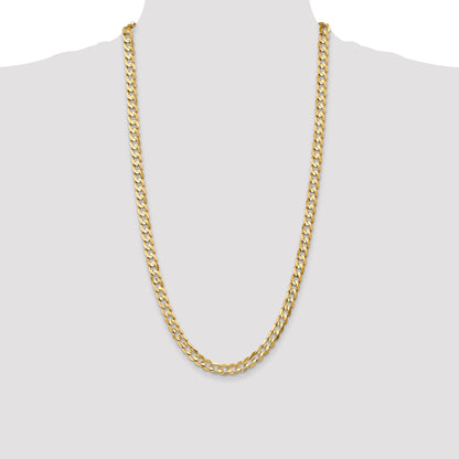 28 Inch 10K Yellow Gold 10K 6.75mm Open Concave Curb Chain Necklace
