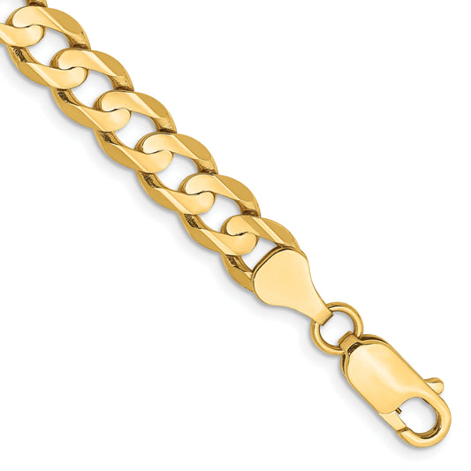 9 Inch 10K Yellow Gold 10K 6.75mm Open Concave Curb Chain Bracelet