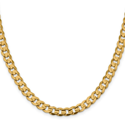 24 Inch 10K Yellow Gold 10K 7.5mm Open Concave Curb Chain Necklace