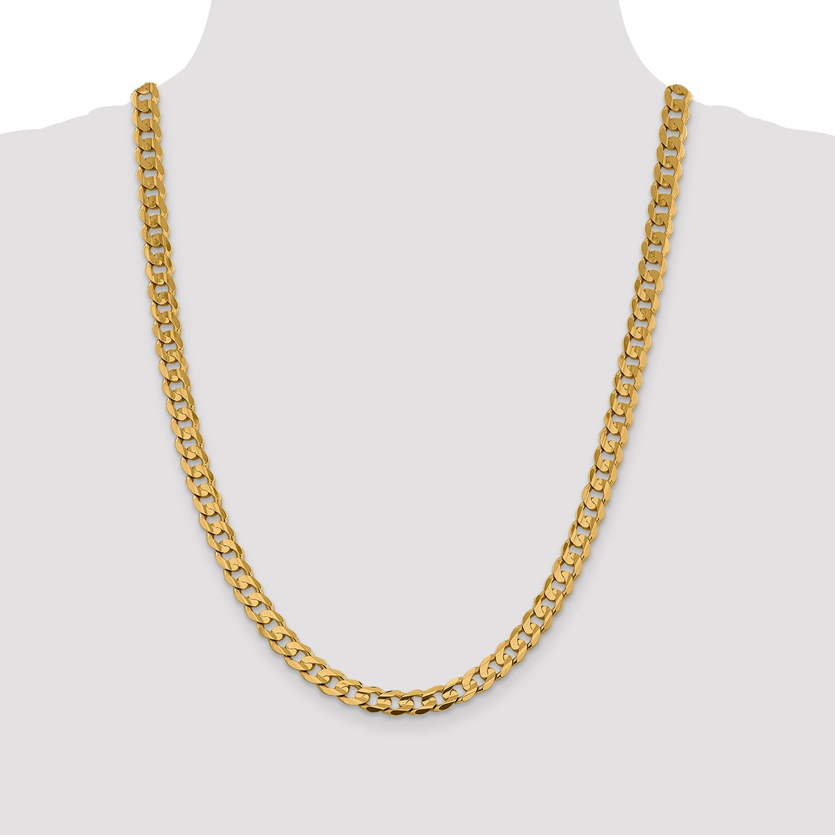 24 Inch 10K Yellow Gold 10K 7.5mm Open Concave Curb Chain Necklace