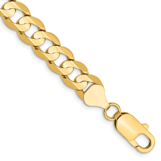 9 Inch 10K Yellow Gold 10K 7.5mm Open Concave Curb Chain Bracelet