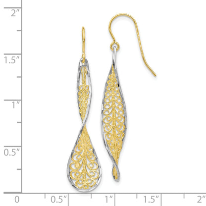 10K Two-Tone D/C Dangle Shepherd Hook Earrings