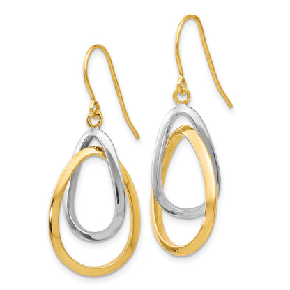10K Two-Tone Polished Shepherd Hook Dangle Earrings