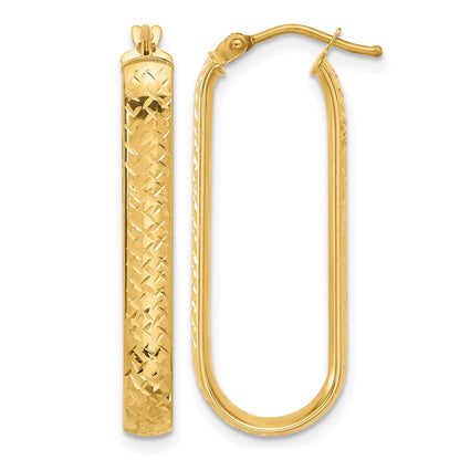 10K Yellow Gold Polished And Diamond Cut Oval Hoop Earrings