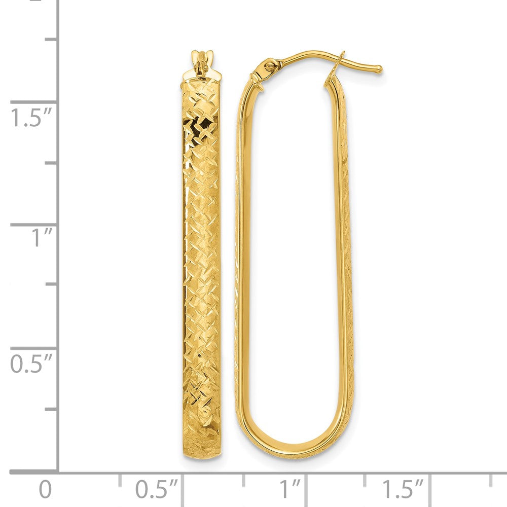 10K Yellow Gold Polished And Diamond Cut Oval Hoop Earrings
