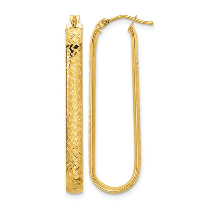 10K Yellow Gold Polished And Diamond Cut Oval Hoop Earrings