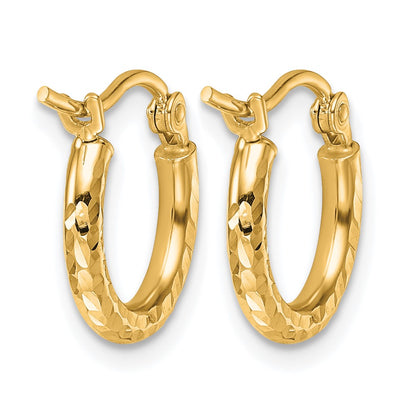 10K Yellow Gold Diamond Cut 2mm Round Tube Hoop Earrings
