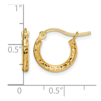 10K Yellow Gold Diamond Cut 2mm Round Tube Hoop Earrings