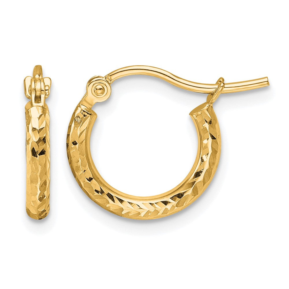 10K Yellow Gold Diamond Cut 2mm Round Tube Hoop Earrings