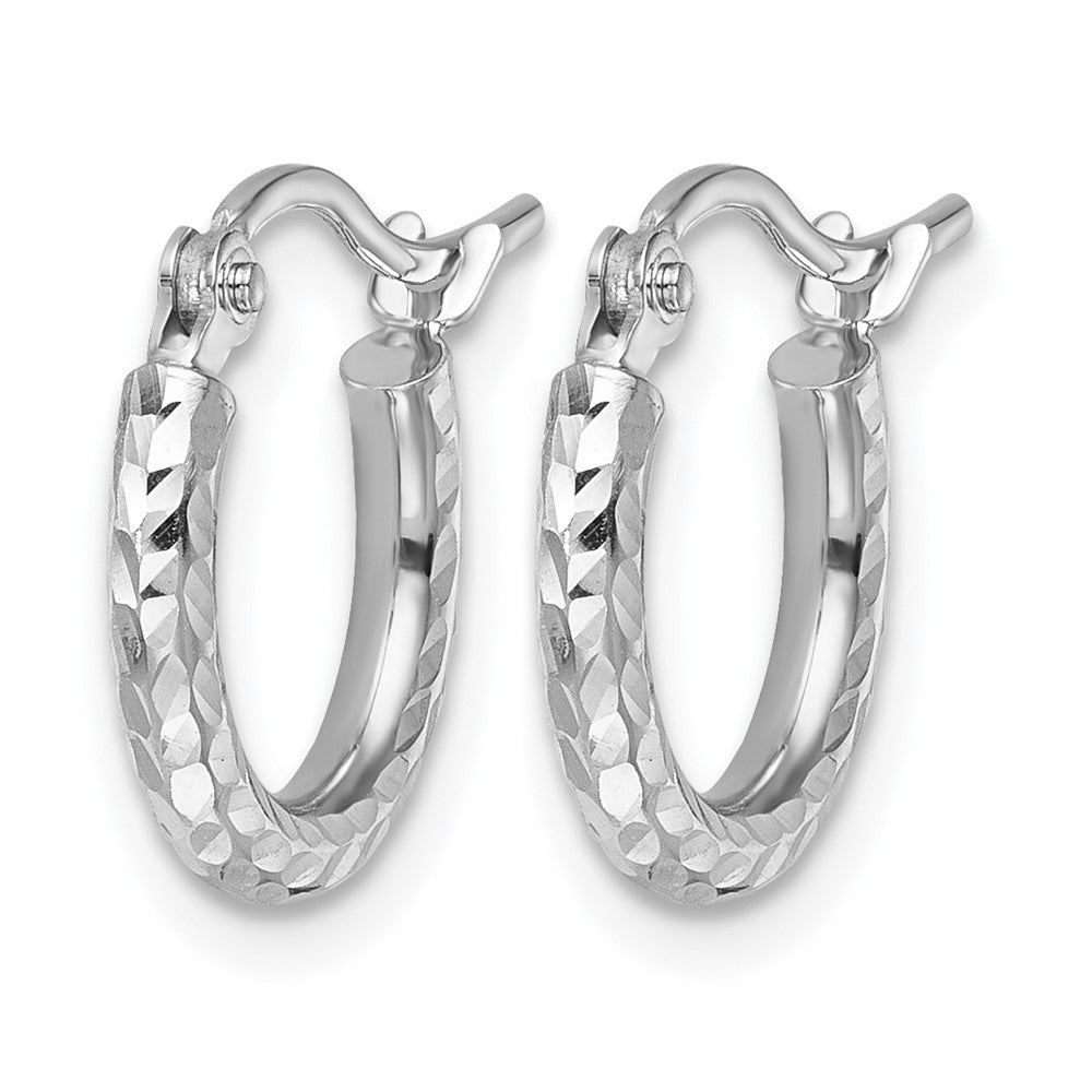 10K White Gold Diamond Cut 2mm Round Tube Hoop Earrings
